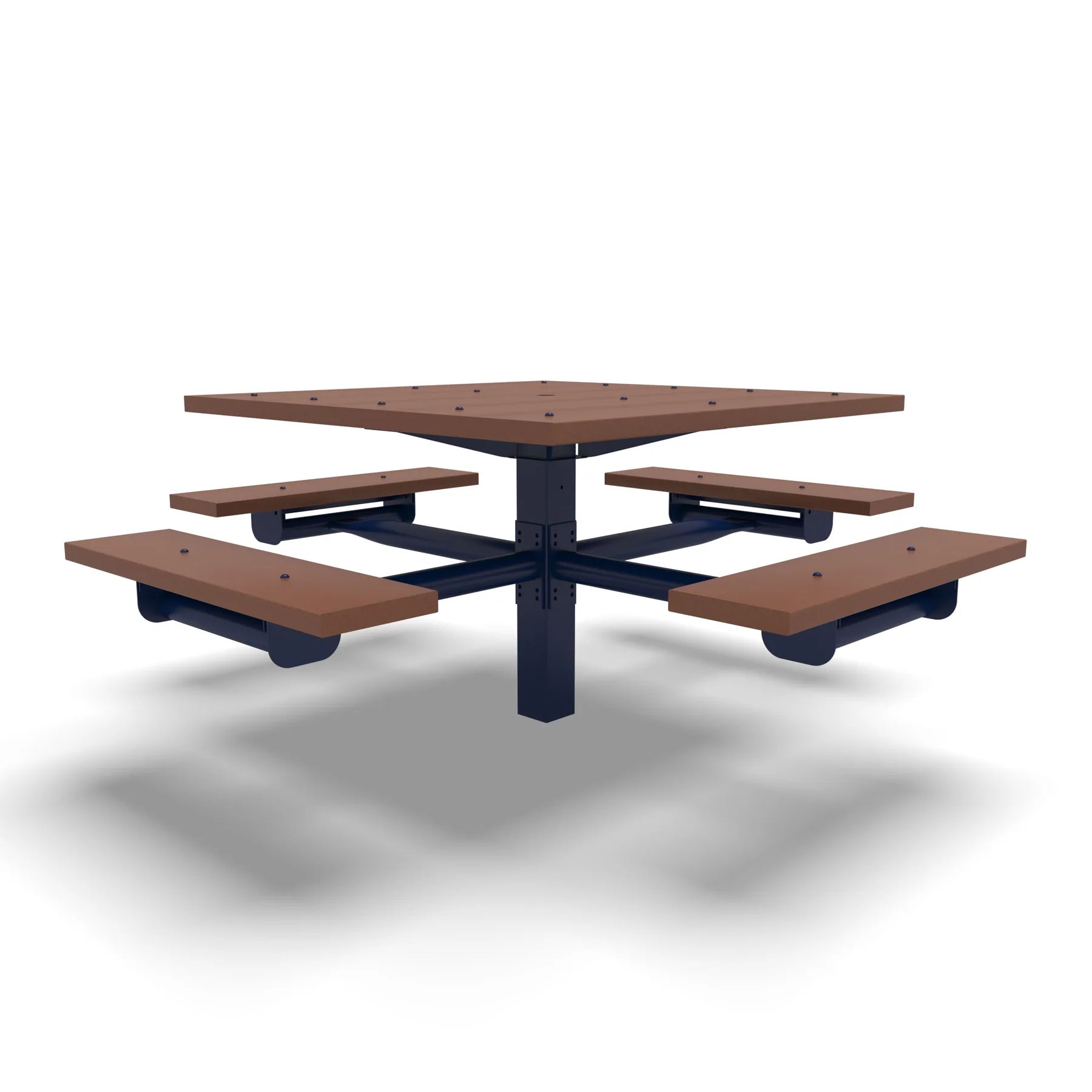 Blue Wabash Valley Rinnova Square Picnic Table, 4 Seats, Surface Mount, Cedar recycled plastic planks, commercial outdoor dining table