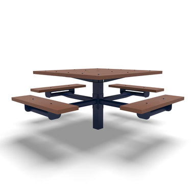 Blue Wabash Valley Rinnova Square Picnic Table, 4 Seats, Surface Mount, Cedar recycled plastic planks, food court table