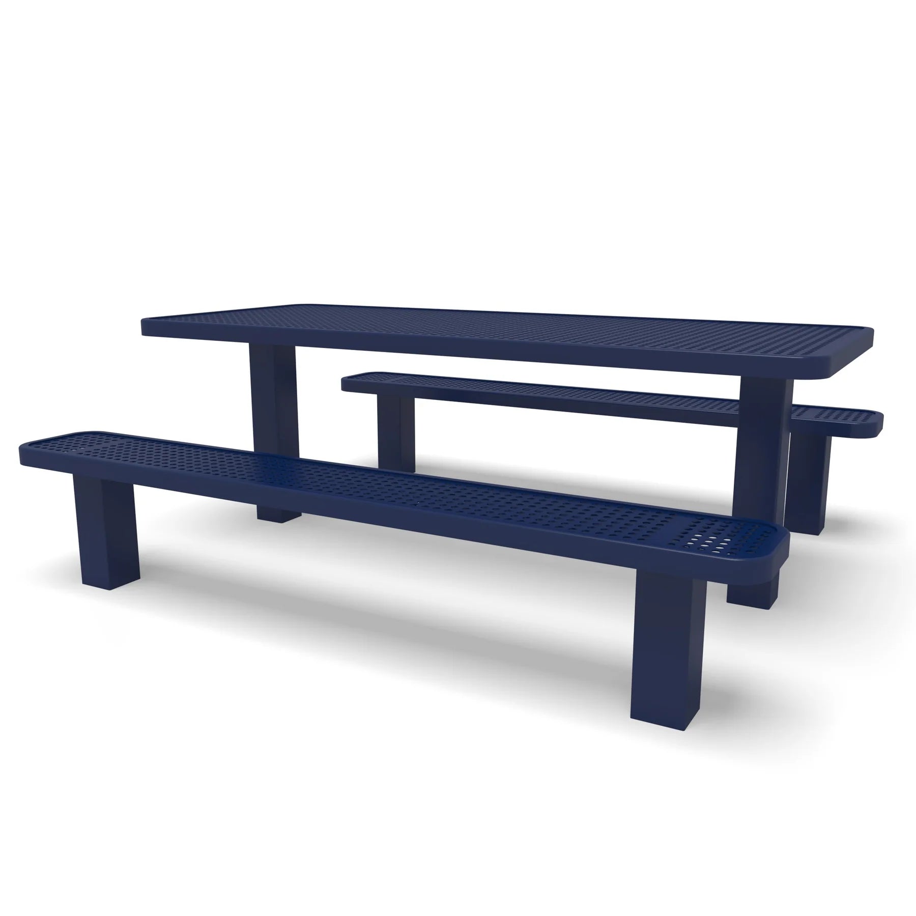 Blue Wabash Valley Signature Multi-Pedestal 6 ft Perforated Inground Picnic Table in plastisol-coated steel, model SG205P, in ground picnic table