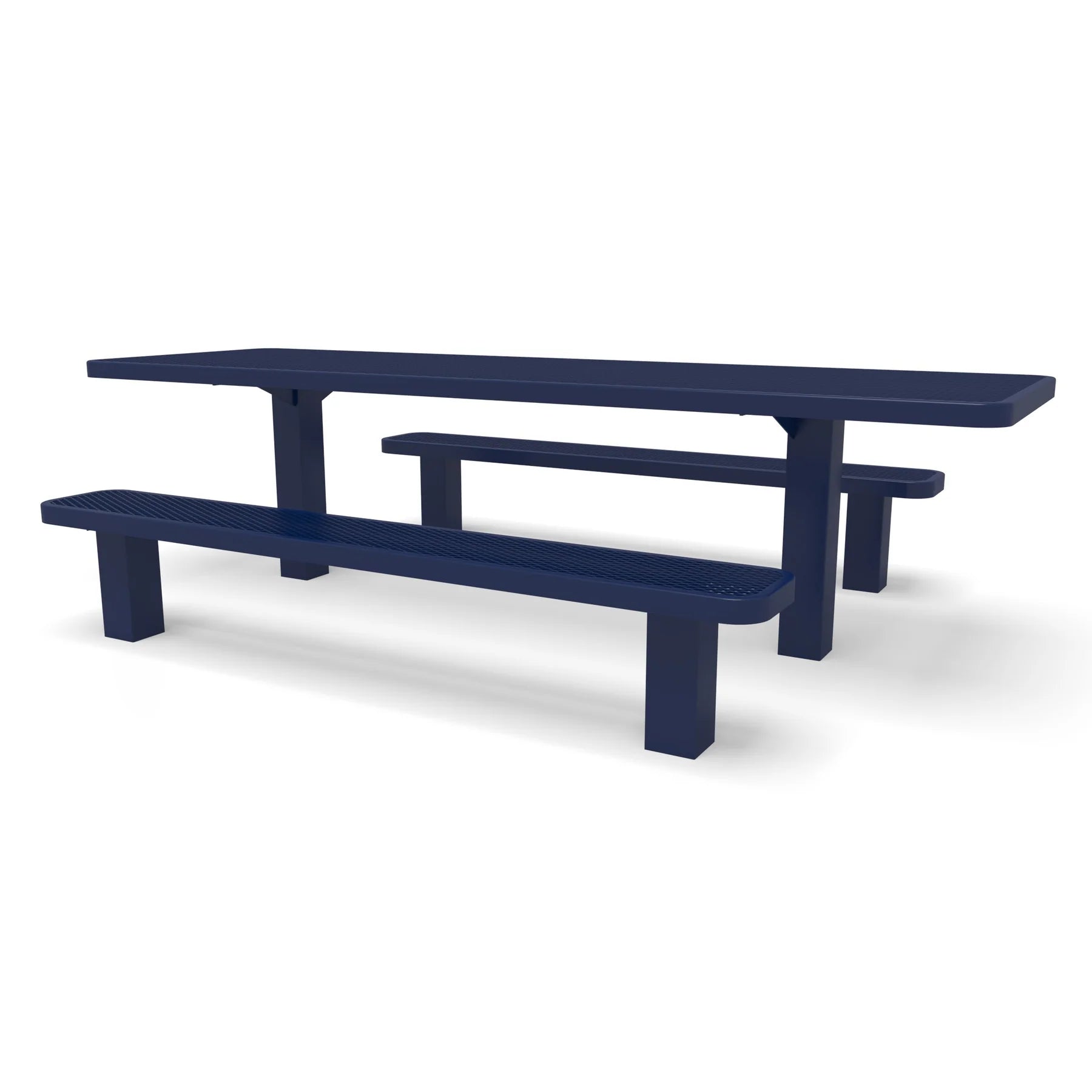 Blue Wabash Valley Signature Multi-Pedestal 8 ft ADA Accessible Diamond Inground Picnic Table in plastisol-coated steel, open at both ends for wheelchair seating, model SG207D, ada accessible picnic table