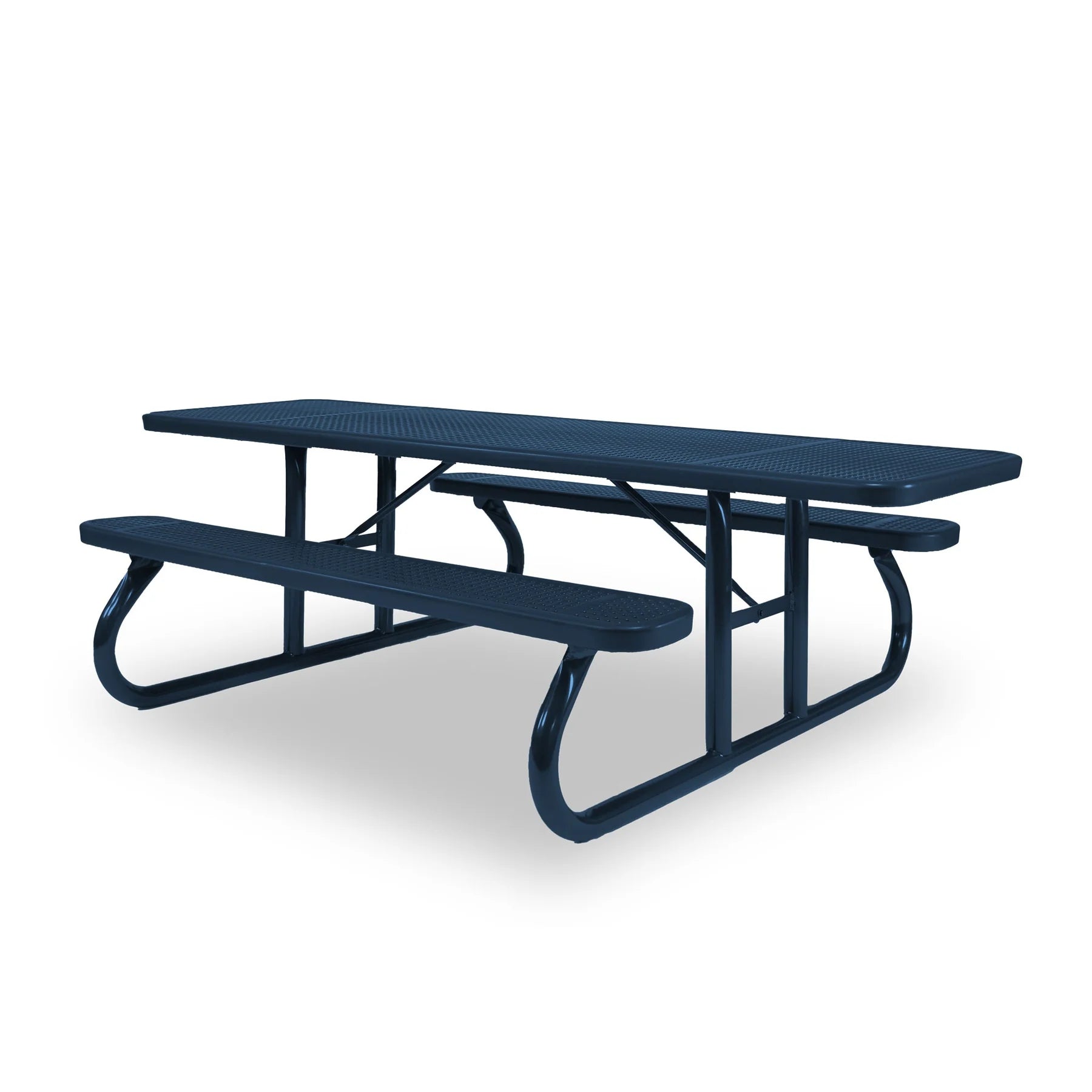 Blue Wabash Valley Signature Portable Picnic Table, blue top, seats and frame, 8' ADA Accessible, Perforated pattern, outdoor tables for schools