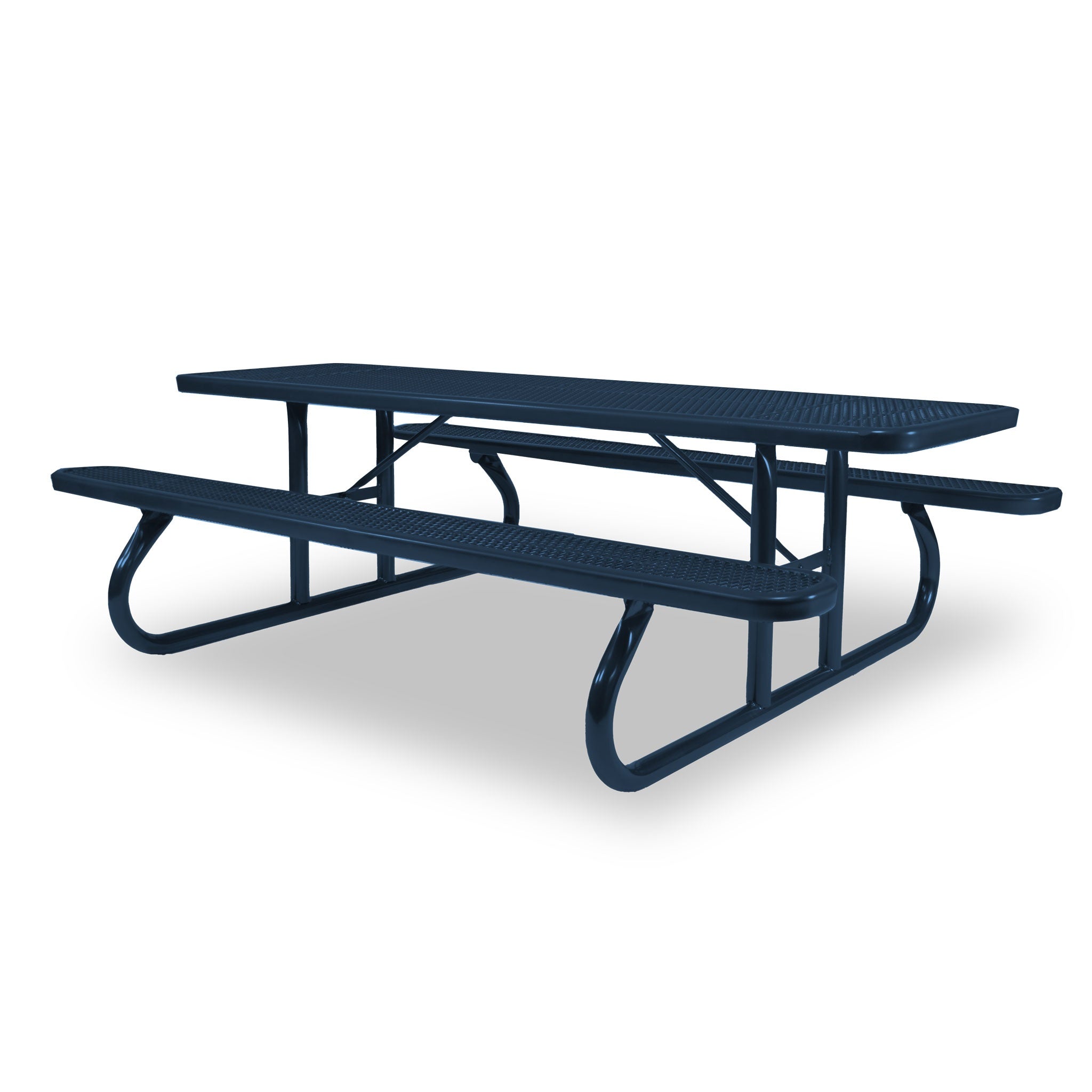 Blue Wabash Valley Signature Portable Picnic Table, blue top, seats and frame, 8' Standard, Perforated pattern, perforated picnic table