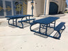 Blue Wabash Valley Signature Portable Picnic Tables with Diamond tops on a school campus plaza, outdoor tables for schools