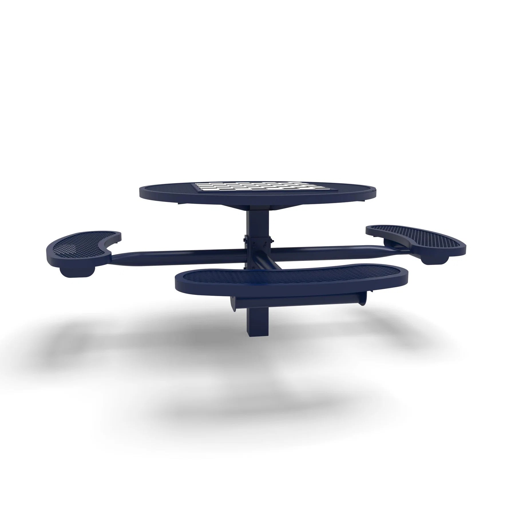 Blue Wabash Valley Signature Round Pedestal Picnic Table, Diamond, Chessboard - ADA Accessible - Inground, in plastisol-coated steel, model SP215D, outdoor chess board
