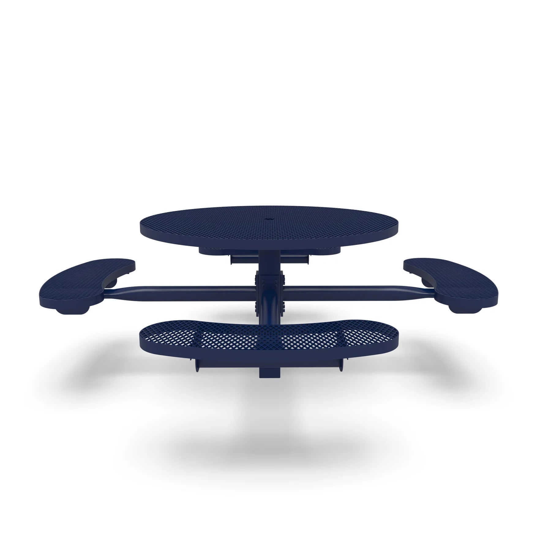 Blue Wabash Valley Signature Round Pedestal Picnic Table, Diamond, Standard - 4 Seats - Inground, in plastisol-coated steel, model SG245D, round outdoor metal table