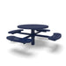 Blue Wabash Valley Signature Round Pedestal Picnic Table, Perforated, Standard - 4 Seats - Inground, in plastisol-coated steel, model SG245P, round outdoor metal table