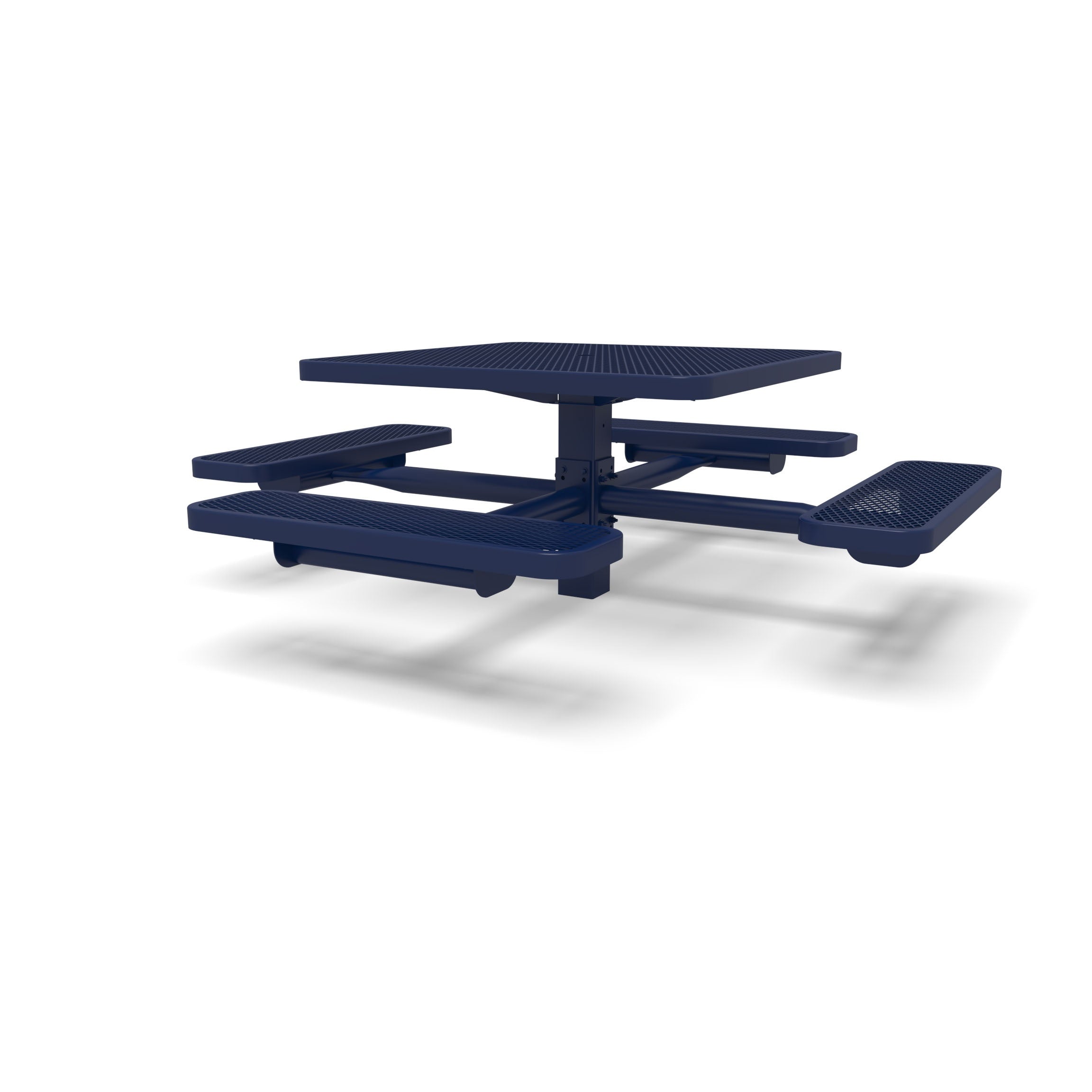 Blue Wabash Valley Signature Square Pedestal Picnic Table, Diamond, Standard - 4 Seats - Inground - 40 Inch, in plastisol-coated steel, model SG215D, 40 inch square table
