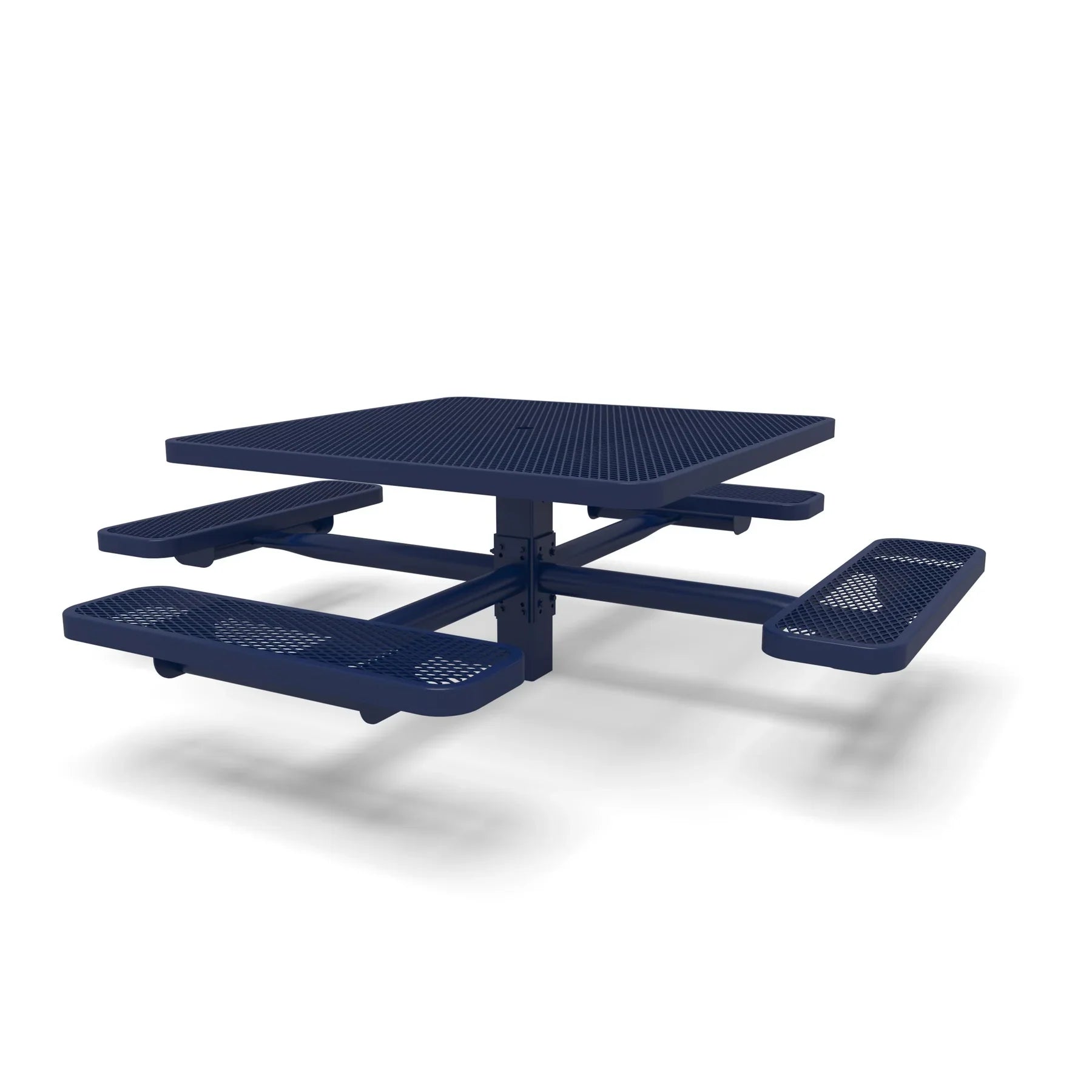 Blue Wabash Valley Signature Square Pedestal Picnic Table, Diamond, Standard - 4 Seats - Inground - 46 Inch, in plastisol-coated steel, model SG230D, expanded metal table