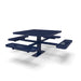 Blue Wabash Valley Signature Square Pedestal Picnic Table, Diamond, Standard - 4 Seats - Surface Mount - 46 Inch, in plastisol-coated steel, model SG229D, square outdoor dining table