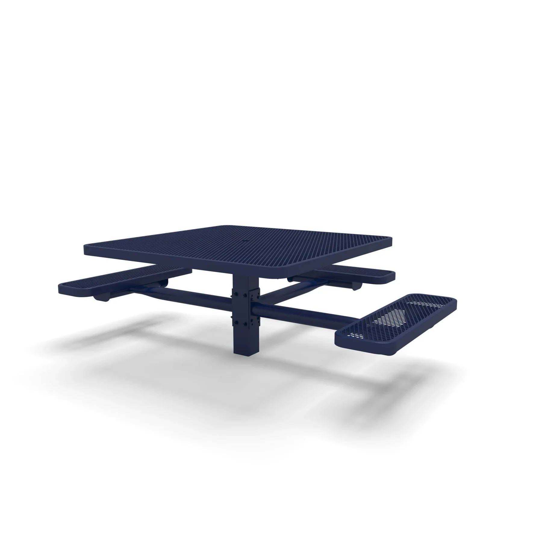 Blue Wabash Valley Signature Square Pedestal Picnic Table, Diamond, Standard - ADA Accessible - Inground - 46 Inch, in plastisol-coated steel, model SG235D, business patio furniture
