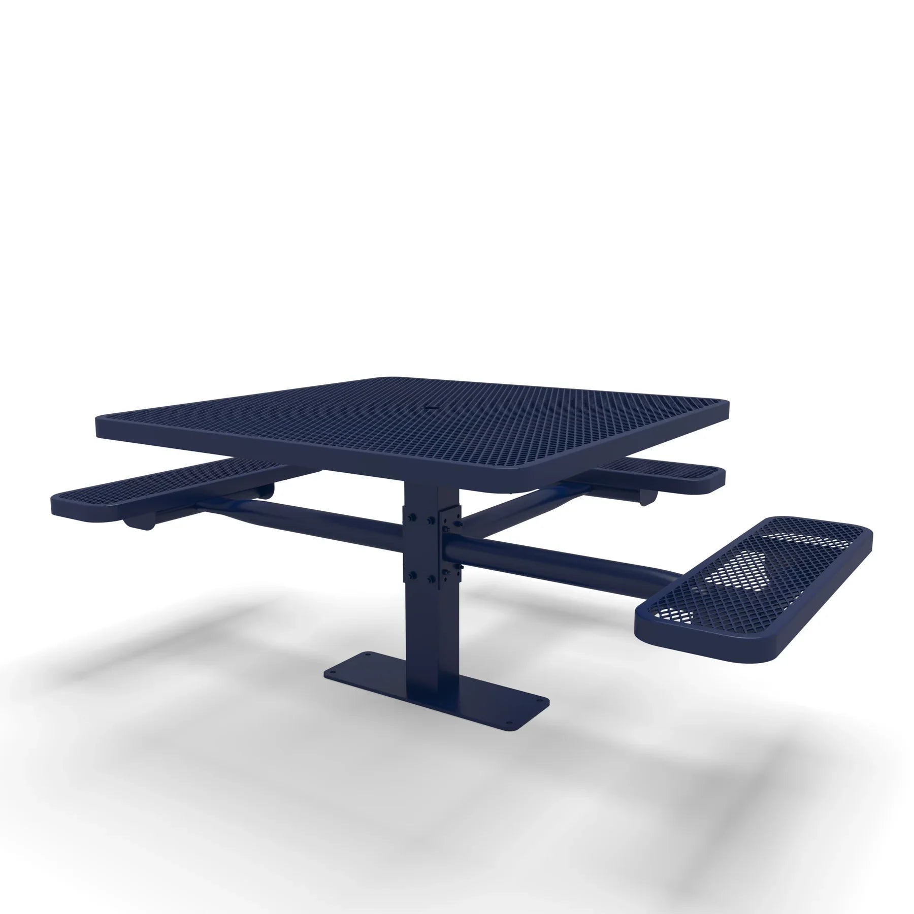 Blue Wabash Valley Signature Square Pedestal Picnic Table, Diamond, Standard - ADA Accessible - Surface Mount - 46 Inch, in plastisol-coated steel, model SG234D, ada accessible table