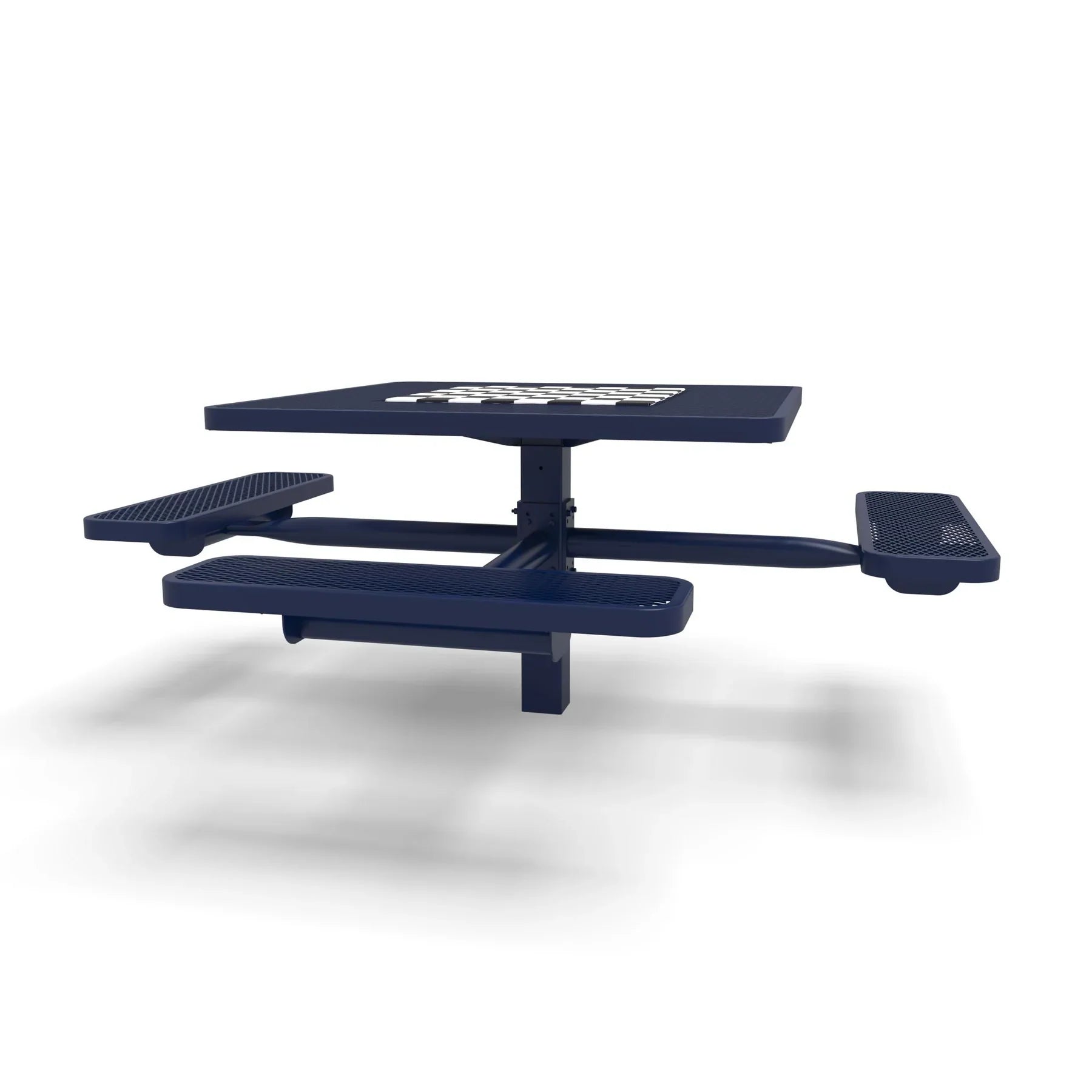 Blue Wabash Valley Signature Square Pedestal Picnic Table, Diamond, Chessboard - ADA Accessible - Inground - 46 Inch, in plastisol-coated steel, model SP230D, outdoor checkers table