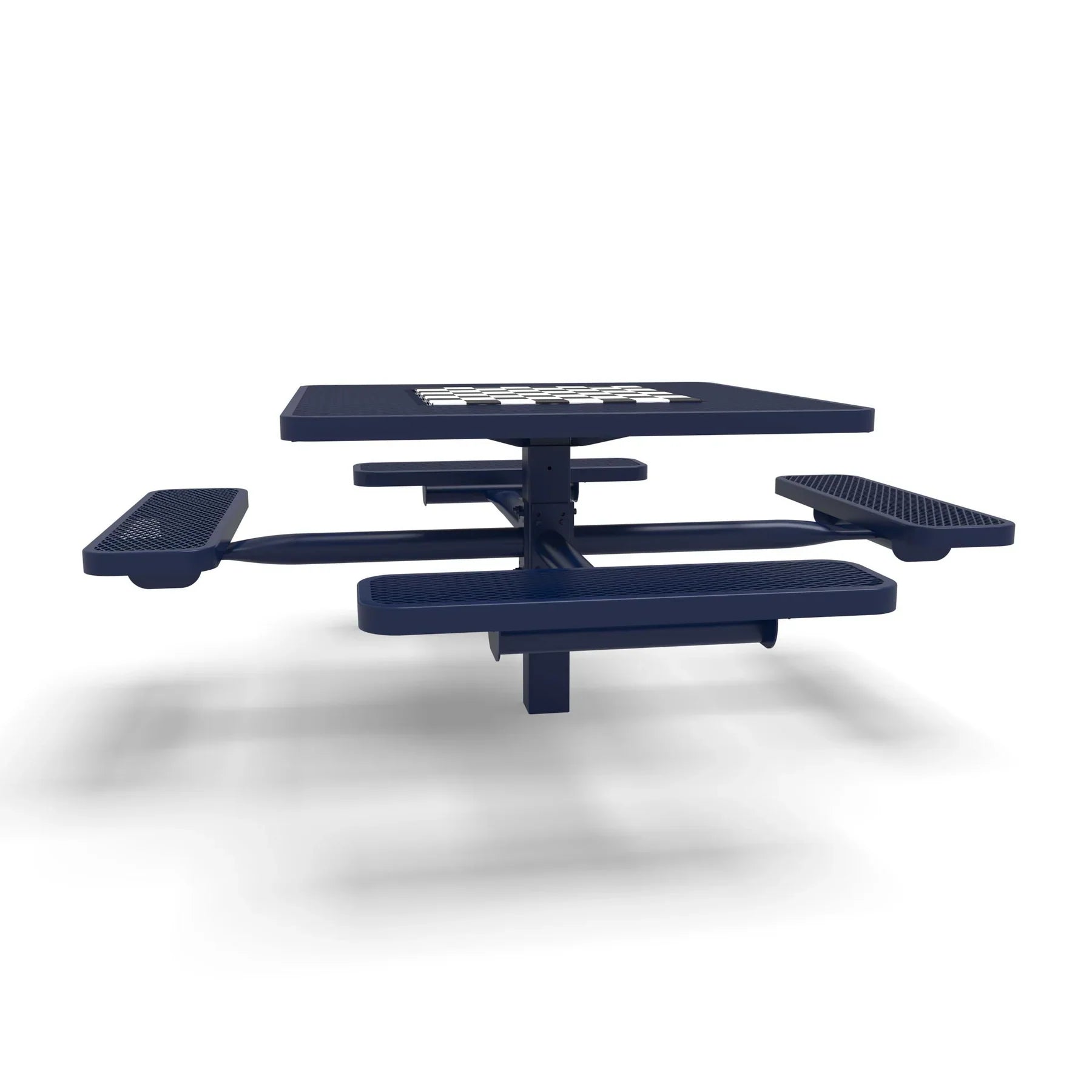 Blue Wabash Valley Signature Square Pedestal Picnic Table, Diamond, Chessboard - 4 Seats - Inground - 46 Inch, in plastisol-coated steel, model SP225D, outdoor checkers table