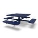 Blue Wabash Valley Signature Square Pedestal Picnic Table, Perforated, Standard - 4 Seats - Inground - 46 Inch, in plastisol-coated steel, model SG230P, outdoor eating tables