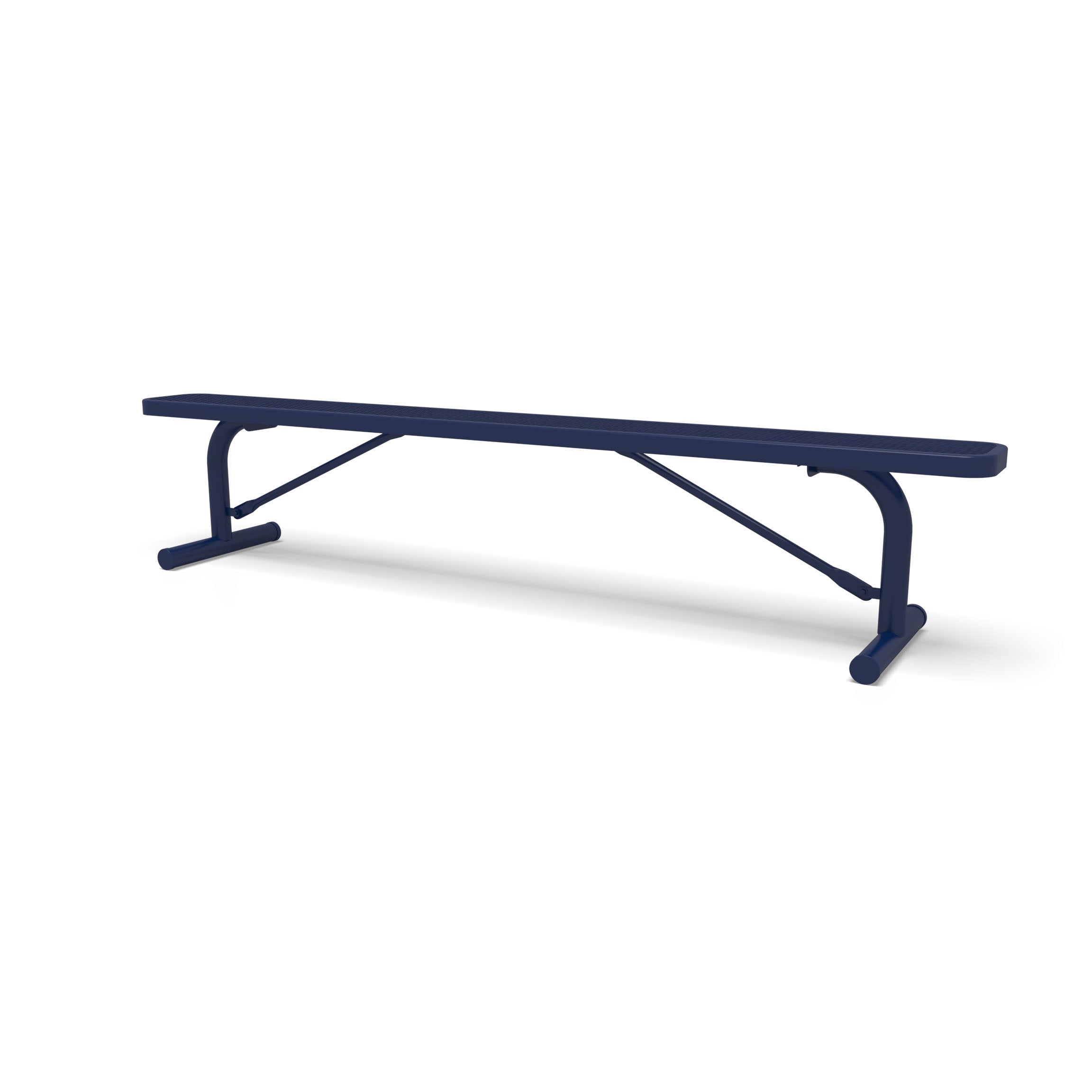 Blue Wabash Valley Signature Steel Backless Bench, Diamond, 8' Portable with braced legs, solid blue, plastisol-coated steel, long outdoor bench