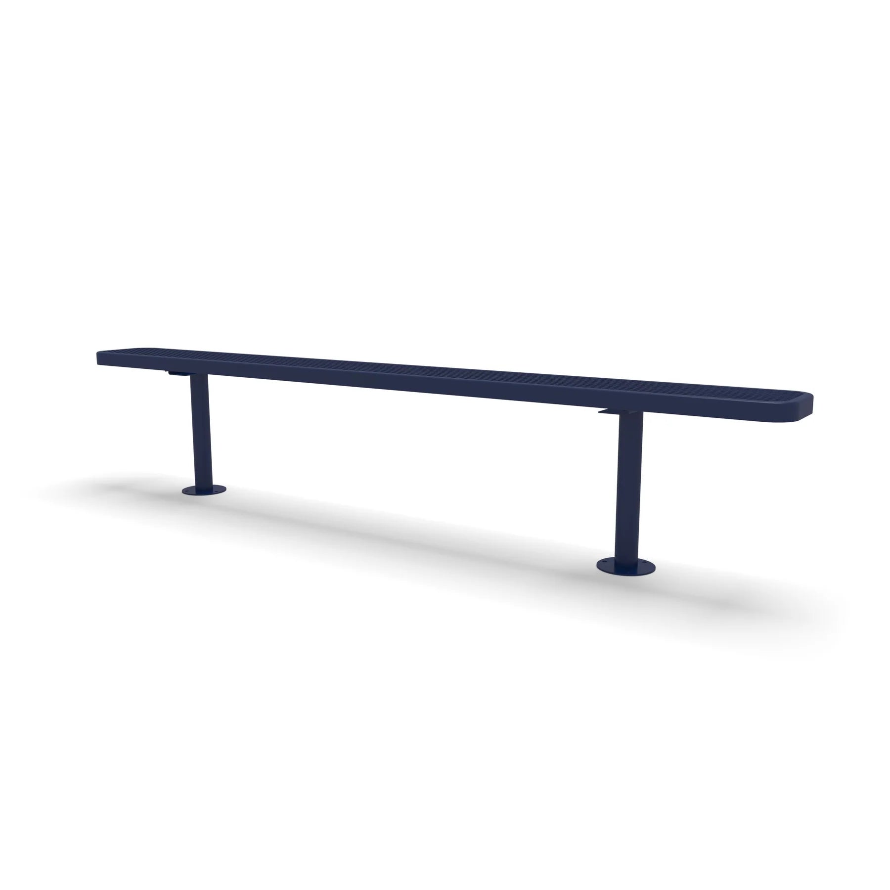 Blue Wabash Valley Signature Steel Backless Bench, Diamond, 8' Surface Mount base plates, solid blue, plastisol-coated steel, 8 foot bench