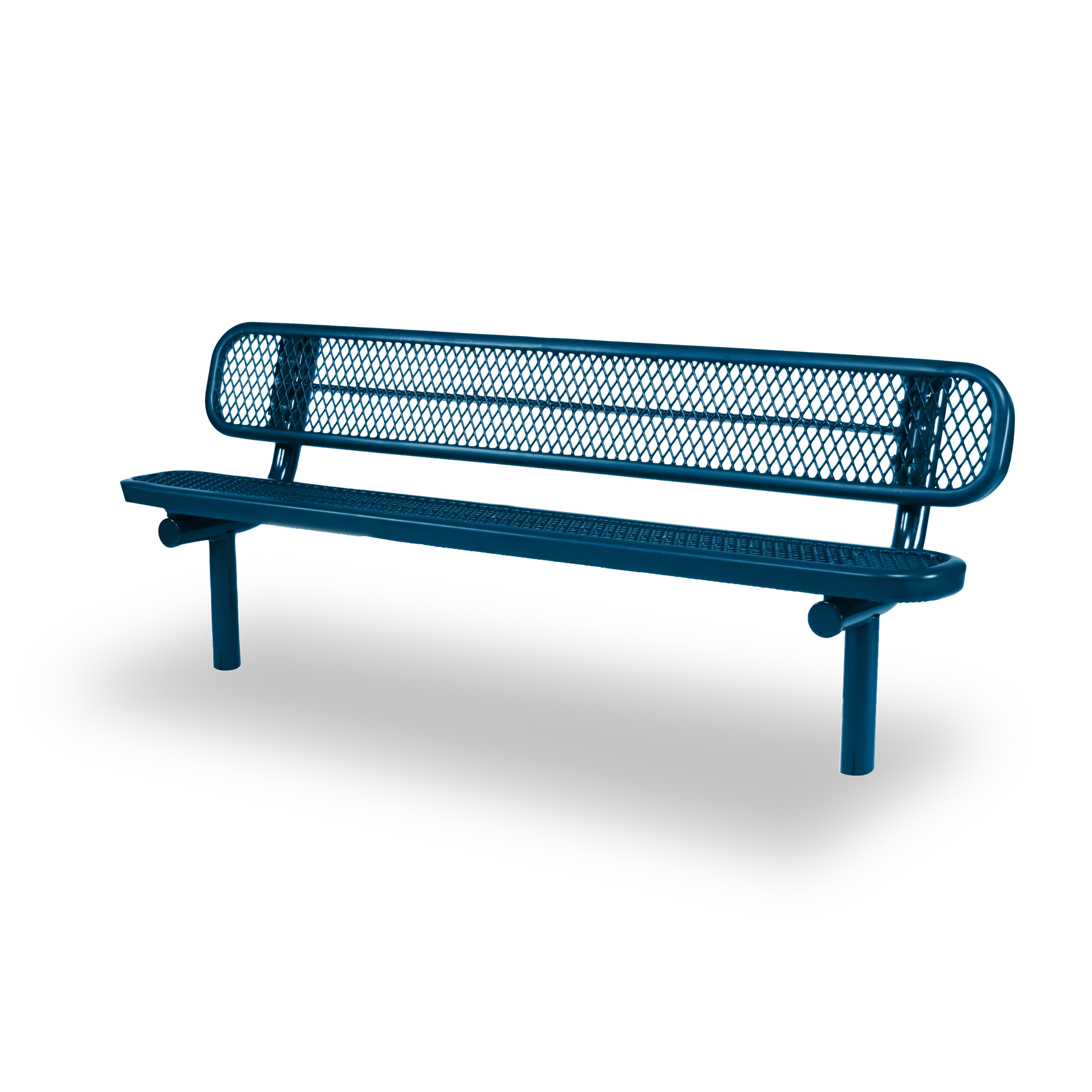 Blue Wabash Valley Signature Steel Bench, Diamond seat and back, Inground legs, commercial bench