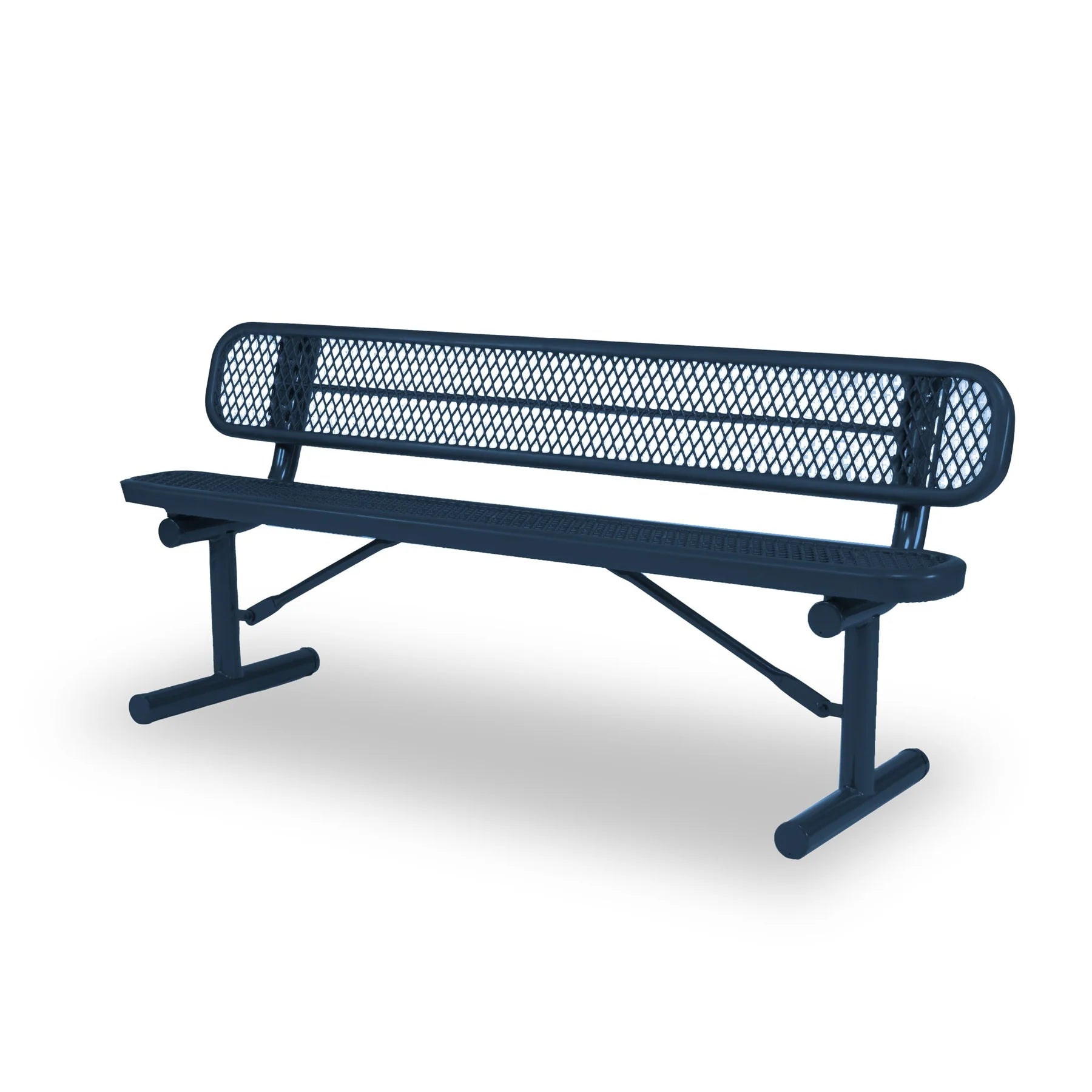 Blue Wabash Valley Signature Steel Bench, Diamond seat and back, portable frame with braces, portable bench