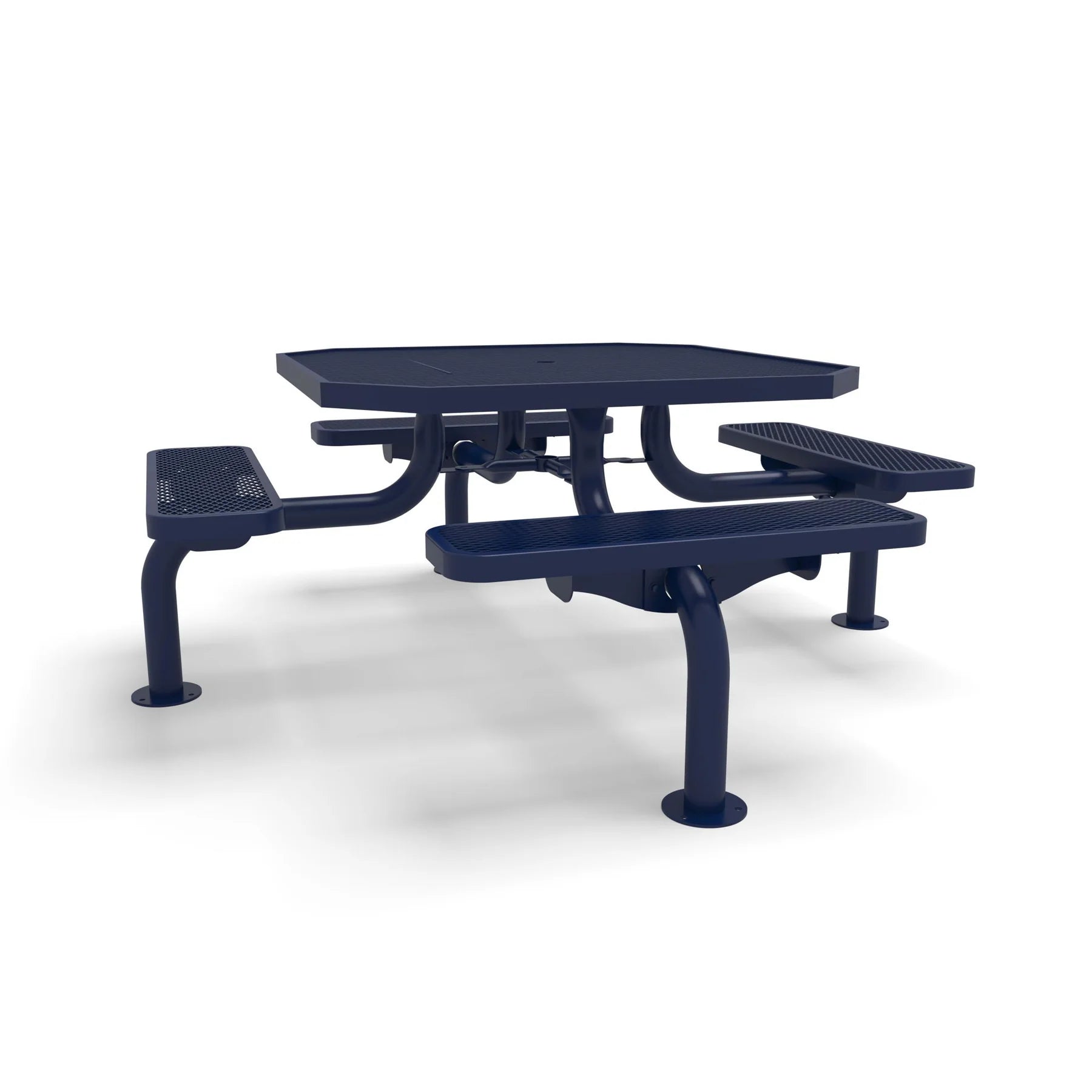 Blue Wabash Valley Spyder Octagon 46 inch Picnic Table, Diamond plastisol coated steel, 4 attached seats, model SY125D, table with attached seats