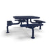 Blue Wabash Valley Spyder Octagon 46 inch Picnic Table, Diamond plastisol coated steel, 4 attached seats, model SY125D, table with attached seats