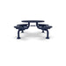 Blue Wabash Valley Spyder Round Picnic Table, Diamond plastisol coated steel, 4 attached seats, model SY110D, picnic table with attached benches