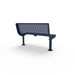 Blue Wabash Valley Steel Transit Bench, No Armrests, rear view, 4 ft perforated steel seat and back on adjustable surface mount legs, model TR310P, sidewalk bench