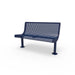 Blue Wabash Valley Steel Transit Bench, No Armrests, 4 ft perforated steel seat and back on adjustable surface mount legs, model TR310P, bus stop seating