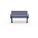 Blue Wabash Valley Steel Transit Bench, With Armrests, front view, 4 ft perforated steel seat and back on adjustable surface mount legs, model TR300P, sidewalk bench