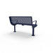 Blue Wabash Valley Steel Transit Bench, With Armrests, rear view, 4 ft perforated steel seat and back on adjustable surface mount legs, model TR300P, bus stop seating