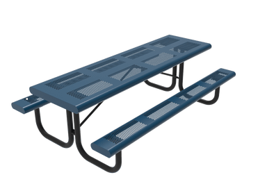 Blue 8 Foot MyTCoat Rolled Rectangular LX Picnic Table Punched Steel Studio Image