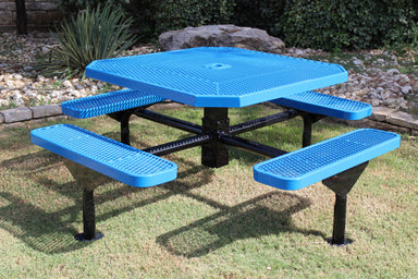 Blue MyTCoat Nexus Octagon Picnic Table 4 Seat Surface Mount Lifestyle Image