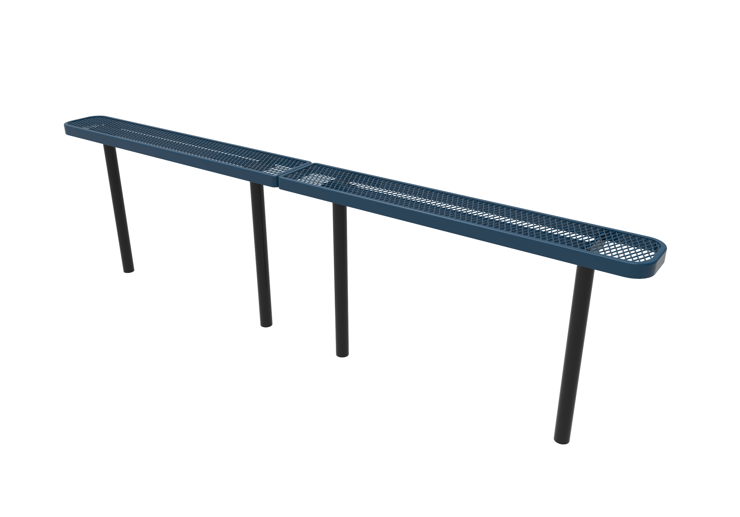 Blue MyTCoat Sports Bench Without Back Expanded Metal Studio Image Inground Mount 10 foot
