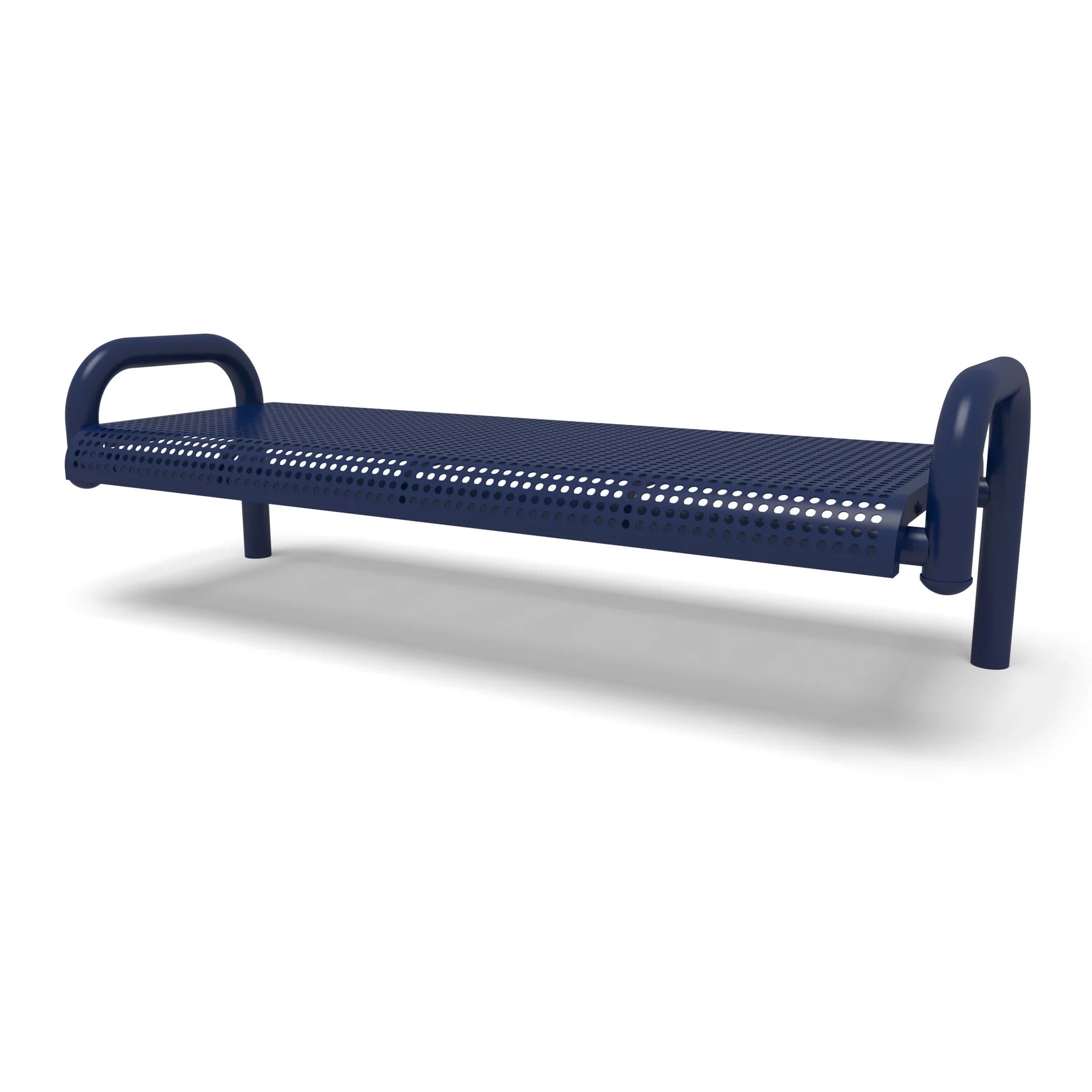 Blue Wabash Valley Contemporary Perforated Steel Backless Bench with Inground Mount Studio Image