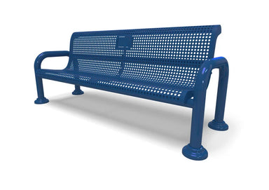Blue Wabash Valley Contemporary Perforated steel Memorial Bench with surface mount Side view