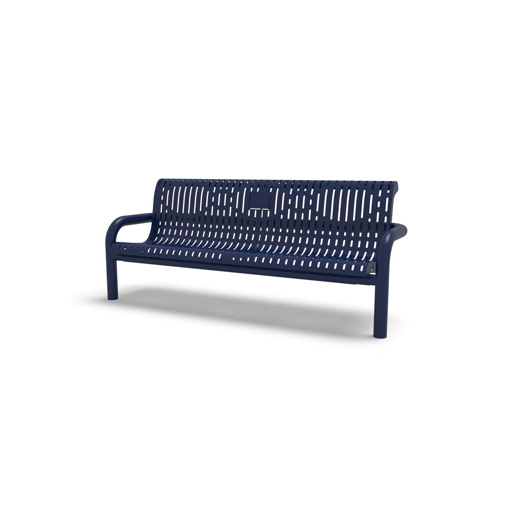 Blue Wabash Valley Contemporary Ribbed steel Memorial Bench with Inground Mount studio image