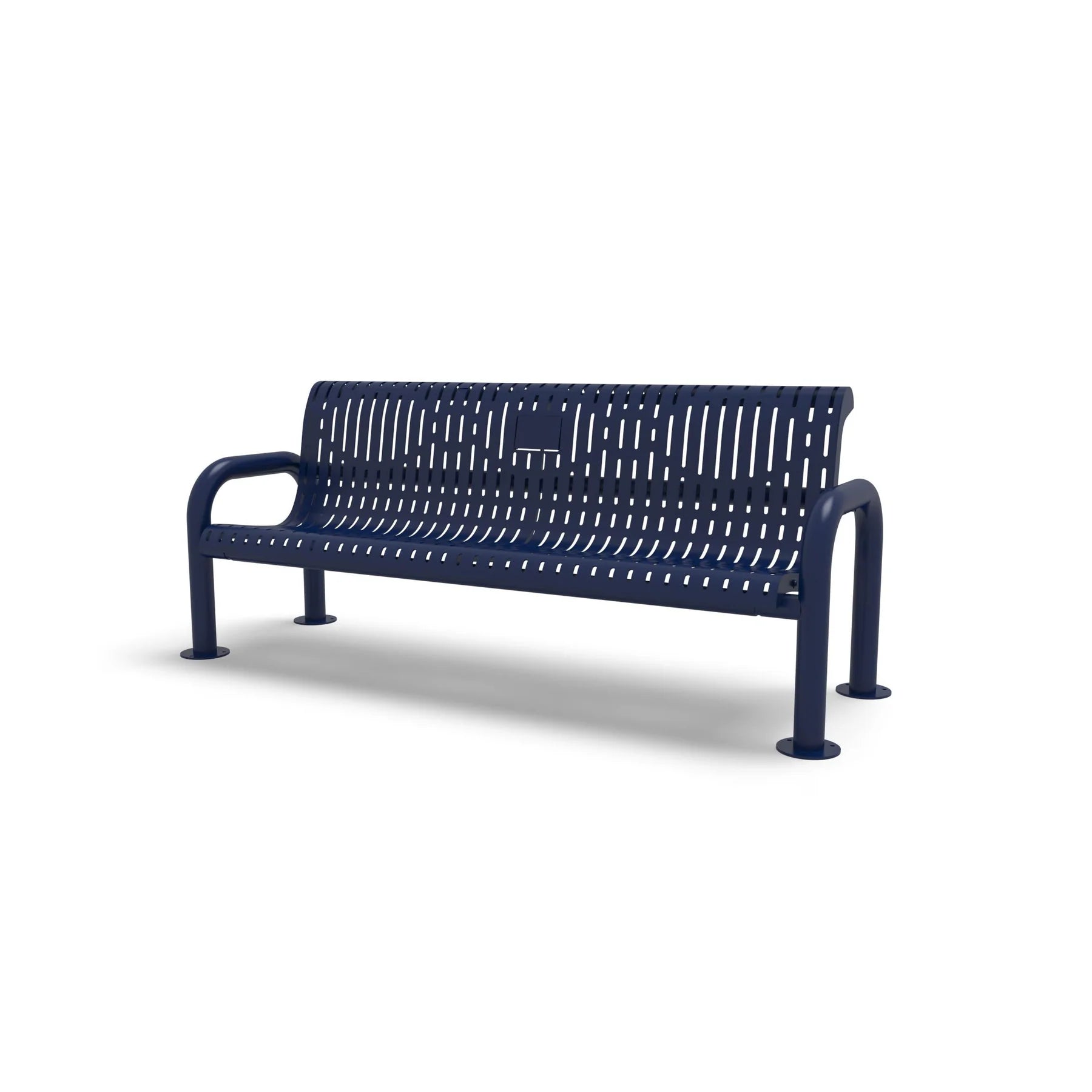 Blue Wabash Valley Contemporary Ribbed steel Memorial Bench with Surface Mount studio image