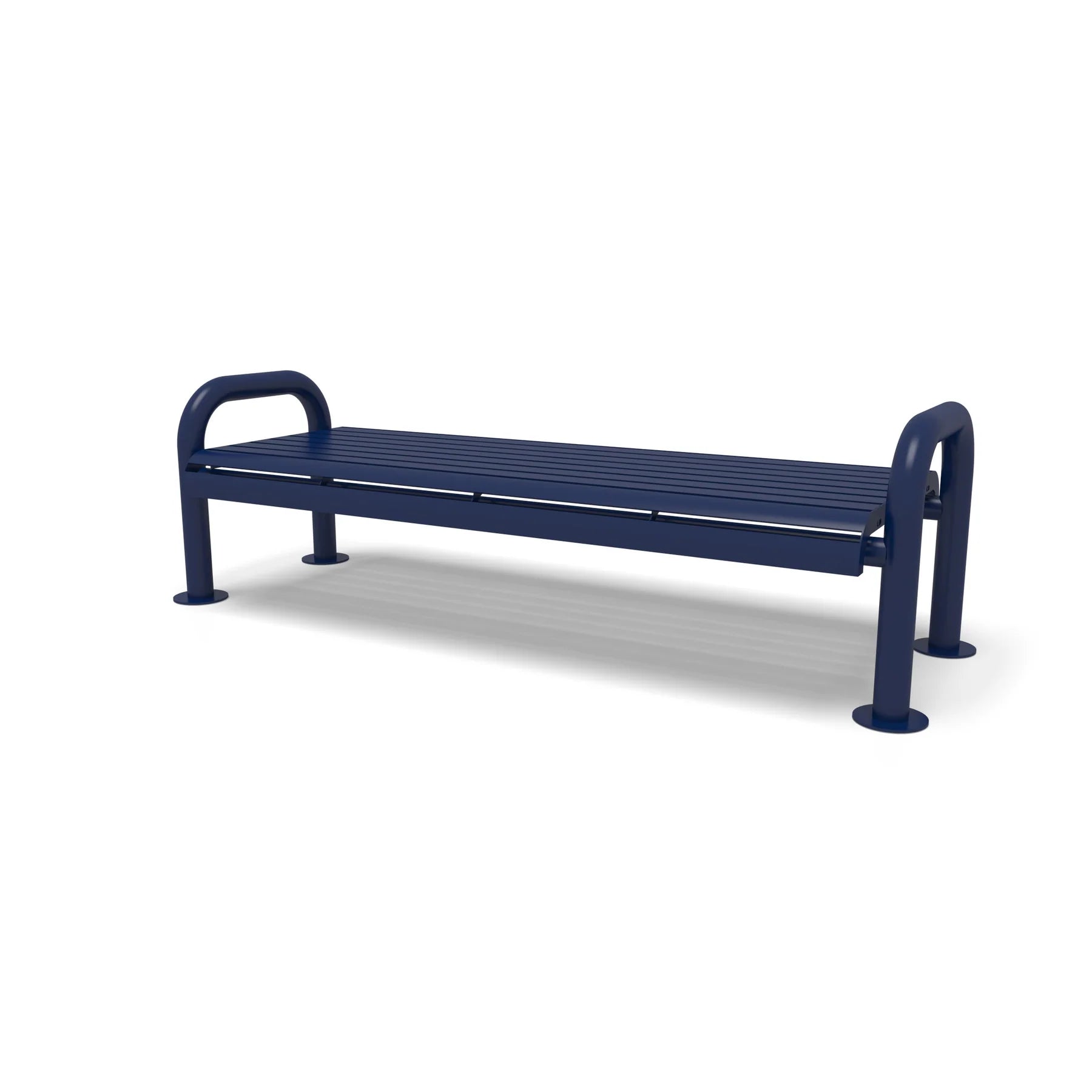 Blue Wabash Valley Contemporary Slatted Steel Backless Bench with Surface Mount Studio Image