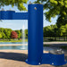 Blue Willoughby Free-standing Double Drinking Fountain Side Access, Adult Height with Dog Bowl Options with a fountain Aerator and pond in the background