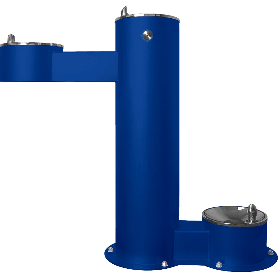 Blue Willoughby Free-standing Double Drinking Fountain Side Access, Adult Height with Dog Bowl Options Studio Image