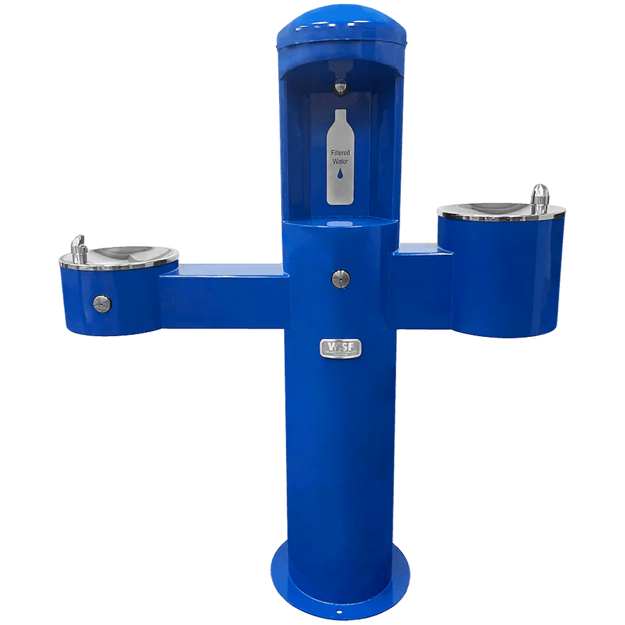 Blue Willoughby Tri-level Drinking Fountain with Bottle Filler and Pet Drinking Fountain Studio Image