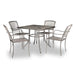 Bronze 36 inch Sullivan square steel mesh patio table with four matching stacking chairs, model SU2V38P, patio set for 4