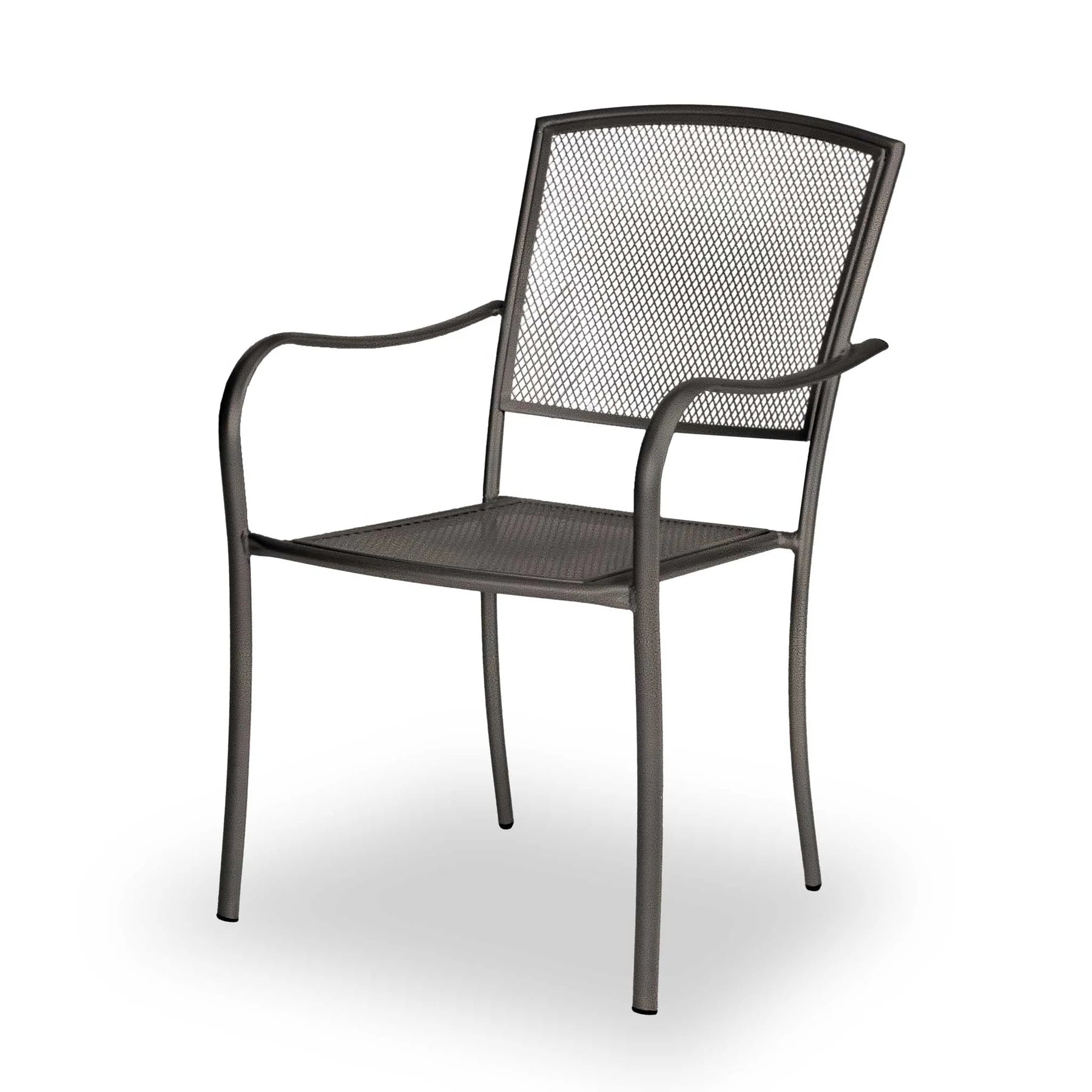 Bronze Sullivan stacking patio chair, powder-coated steel, model SU9118P, stacking arm chairs