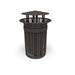 Bronze Wabash Valley Oxford Commercial Trash Receptacle, No Side Opening, slatted aluminum body and bonnet lid, liner included, model TJ3B33P, public trash can