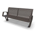 Bronze Wabash Valley Woodridge Aluminum Bench, horizontal slat seat and back, cast aluminum legs, surface mount, model WO1119S, aluminum bench with back