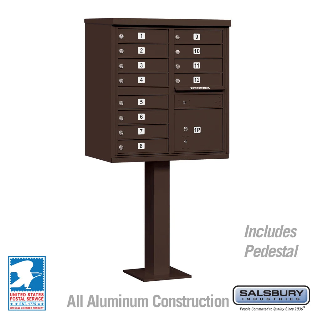 Bronze Salsbury USPS Mailbox Cluster Unit with 12 Doors and Parcel Locker Studio Image.