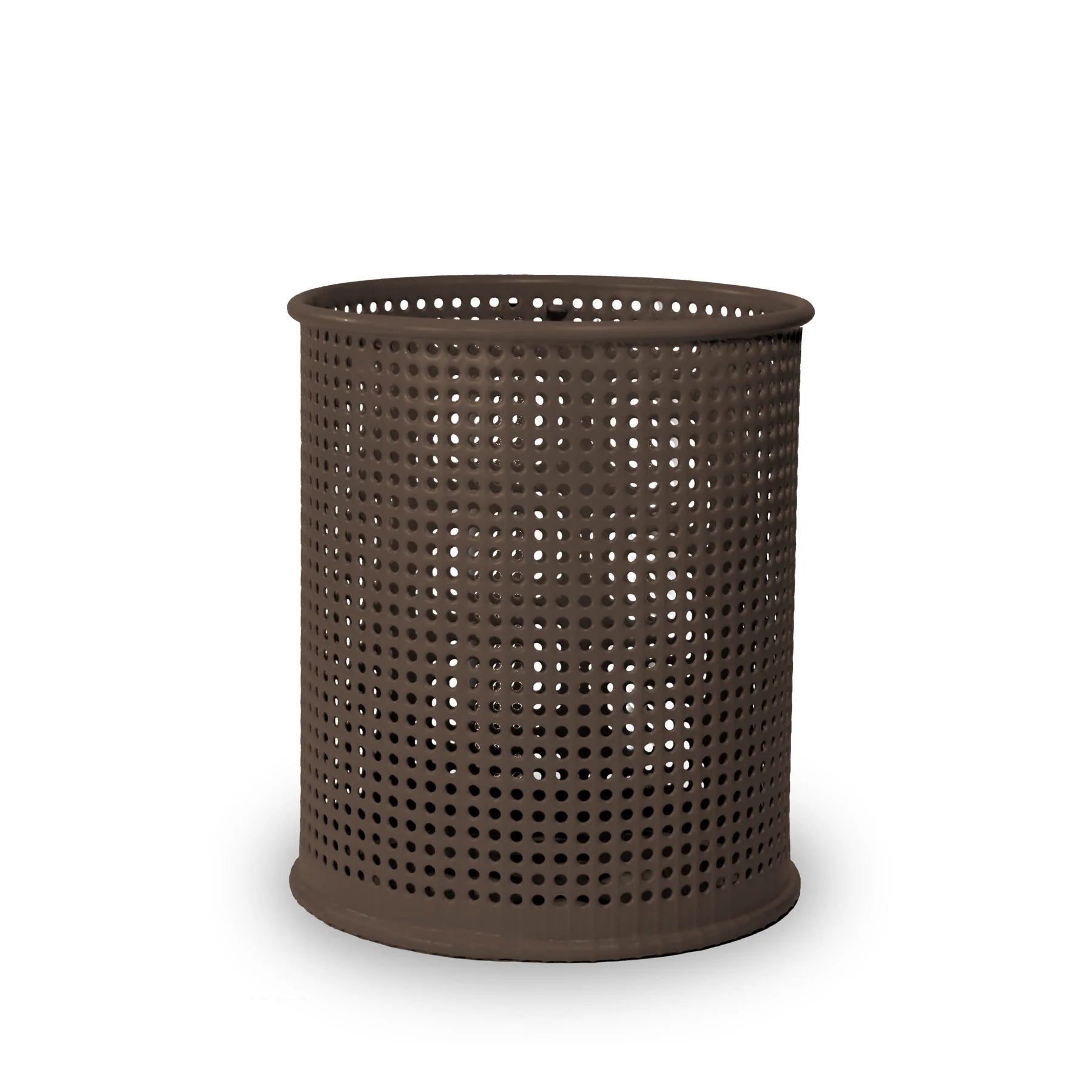 Brown Wabash Valley 55 Gal. Commercial Trash Receptacle, perforated body, plastisol coated, model LR355P, heavy duty outdoor trash can