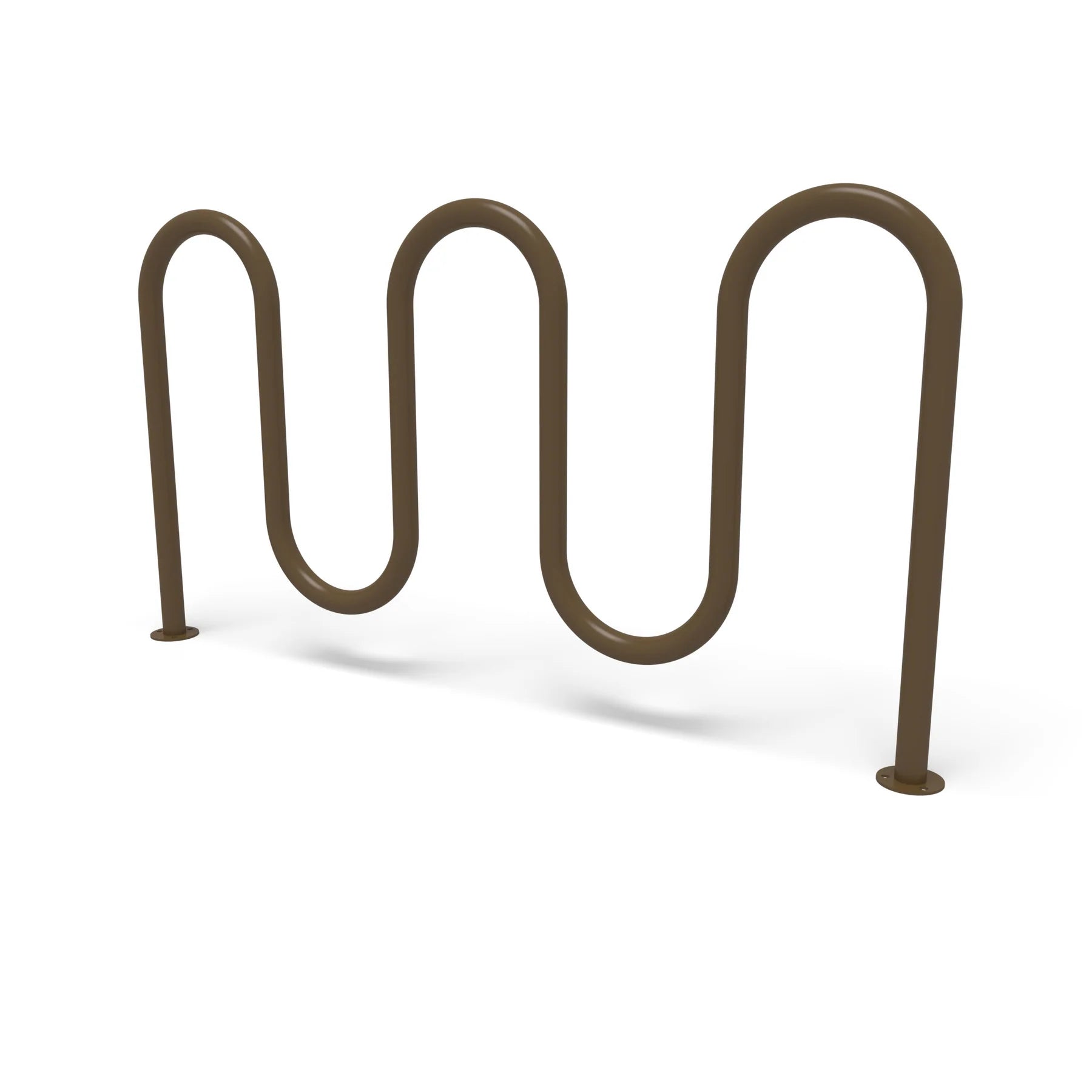 Brown Wabash Valley 7 Bike Serpentine Rack, 5 loops on surface mount base plates, model BRK534S, powder coated steel large bike rack