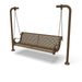 Brown Wabash Valley Estate Perforated Swing Bench, plastisol-coated steel seat on inground posts, garden swing bench