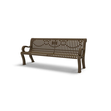 Brown Wabash Valley Estate Ribbed Memorial Bench, cemetery bench with a factory-mounted plaque