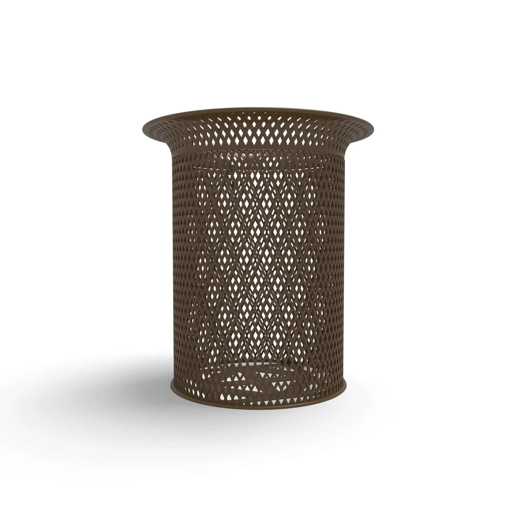 Brown Wabash Valley Flared Commercial Trash Receptacle, Diamond, plastisol coated steel with a flared top, model FR400D, stadium trash can